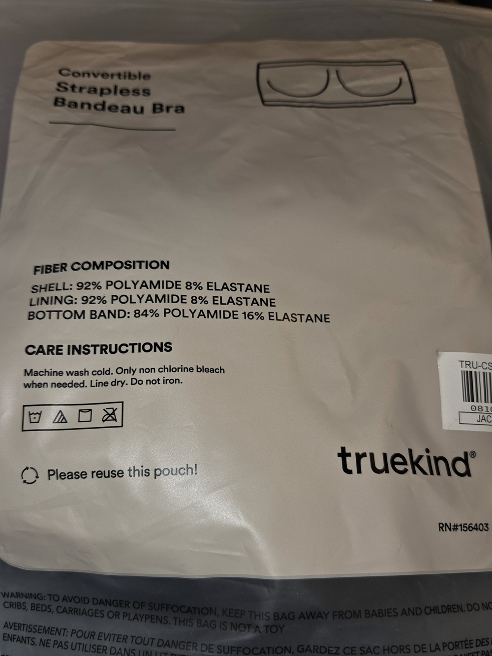 Truekind Convertible Strapless Bandeau Bra - Cream